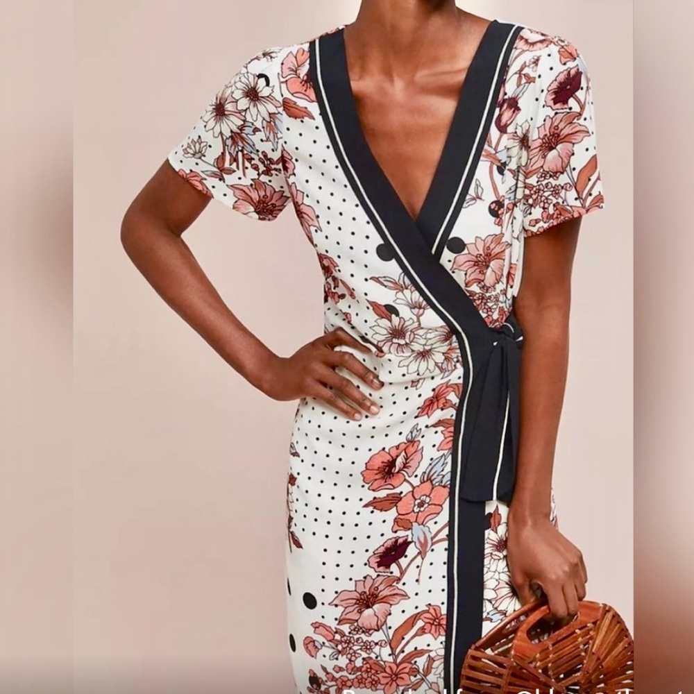 Anthropologie Floral Wrap Mini Dress Flattering, Sexy 6